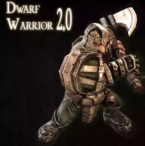 Dwarf warrior animated game model Low-poly 3D model