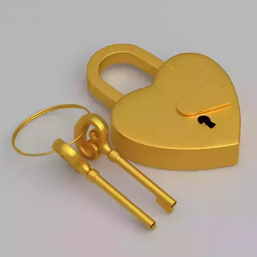 Vintage Love Heart PADLOCK With SKELETON Keys Gold