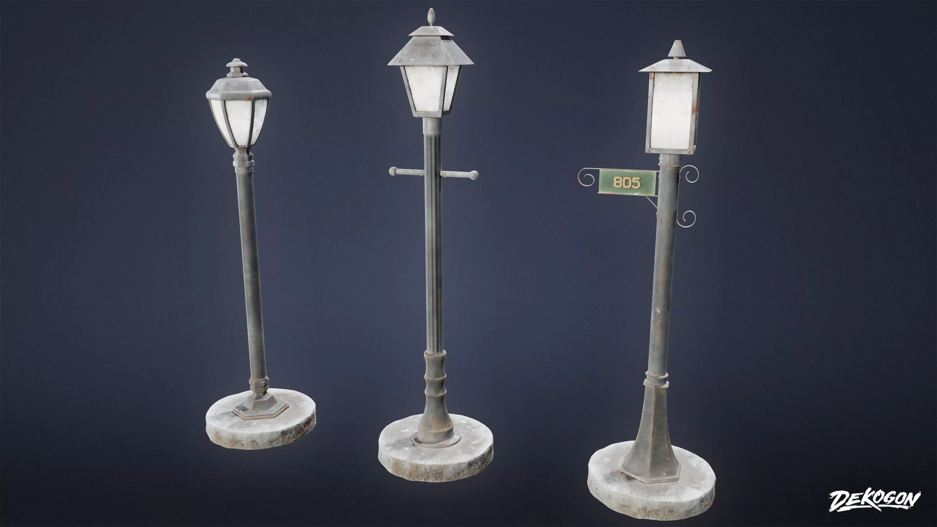 SUBURBS - Light Post Set 01 - LOW POLY AND NANITE Low-poly 3D model