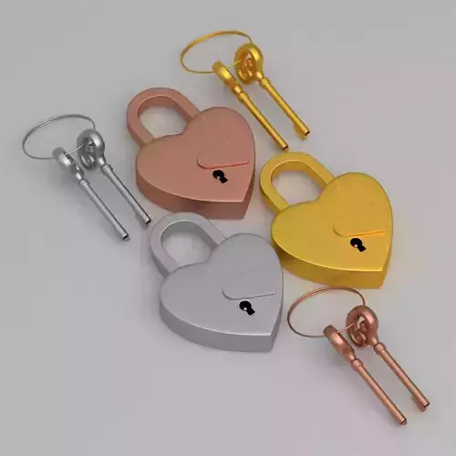 Vintage Love Heart PADLOCK With SKELETON Keys Collection 3D model