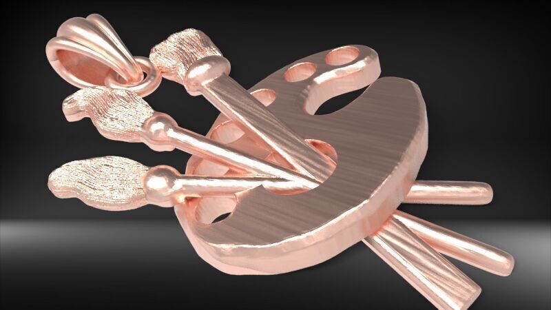 Artist Paint Palette Brush Necklace Pendant Charm Jewelry 3D print model_8