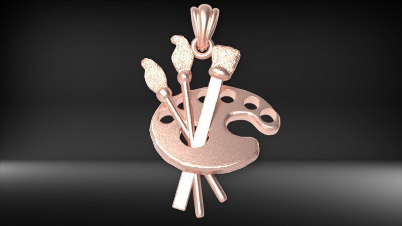Artist Paint Palette Brush Necklace Pendant Charm Jewelry 3D print model_20