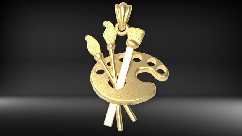 Artist Paint Palette Brush Necklace Pendant Charm Jewelry 3D print model_19