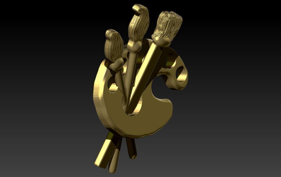 Artist Paint Palette Brush Necklace Pendant Charm Jewelry 3D print model_14