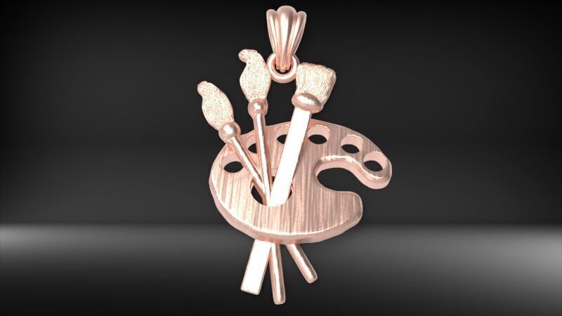 Artist Paint Palette Brush Necklace Pendant Charm Jewelry 3D print model_22