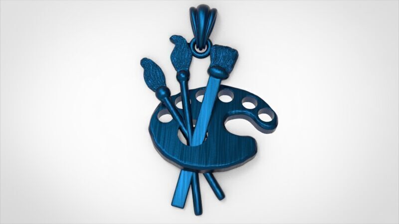 Artist Paint Palette Brush Necklace Pendant Charm Jewelry 3D print model_28