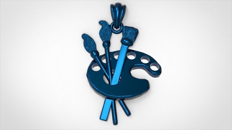 Artist Paint Palette Brush Necklace Pendant Charm Jewelry 3D print model_27