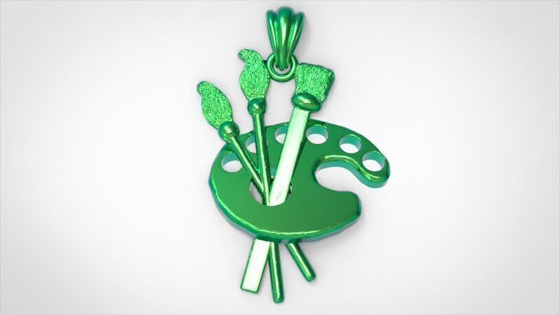 Artist Paint Palette Brush Necklace Pendant Charm Jewelry 3D print model_24