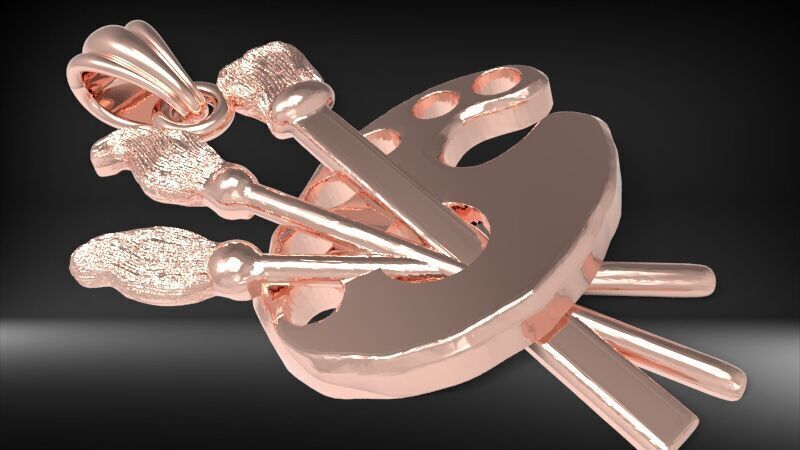 Artist Paint Palette Brush Necklace Pendant Charm Jewelry 3D print model_6