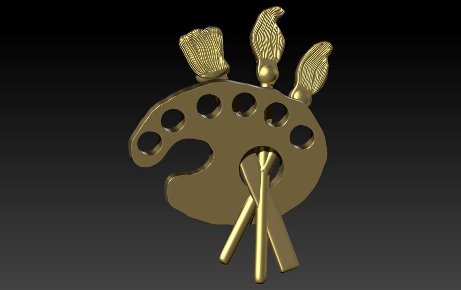 Artist Paint Palette Brush Necklace Pendant Charm Jewelry 3D print model_15