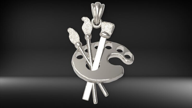 Artist Paint Palette Brush Necklace Pendant Charm Jewelry 3D print model_18
