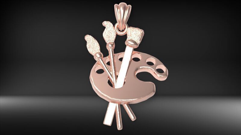 Artist Paint Palette Brush Necklace Pendant Charm Jewelry 3D print model_21