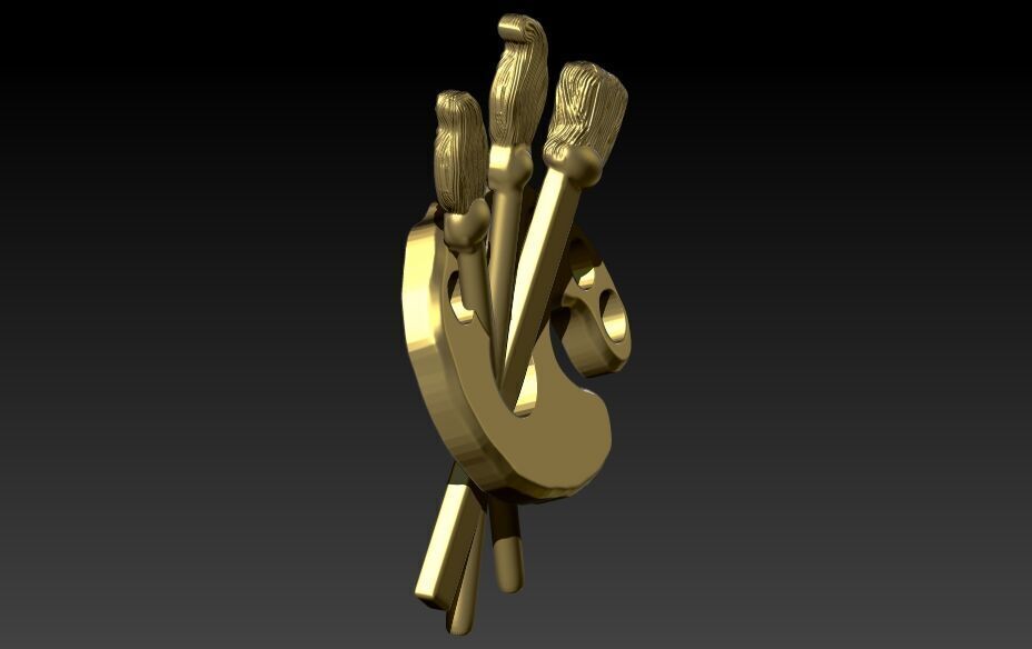 Artist Paint Palette Brush Necklace Pendant Charm Jewelry 3D print model_7