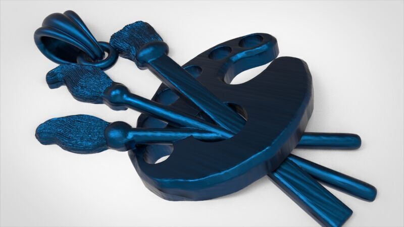 Artist Paint Palette Brush Necklace Pendant Charm Jewelry 3D print model_29