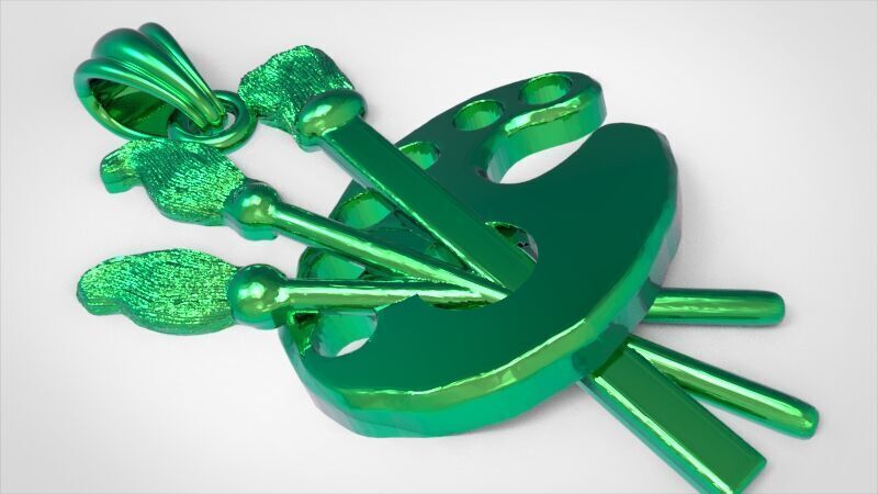 Artist Paint Palette Brush Necklace Pendant Charm Jewelry 3D print model_30