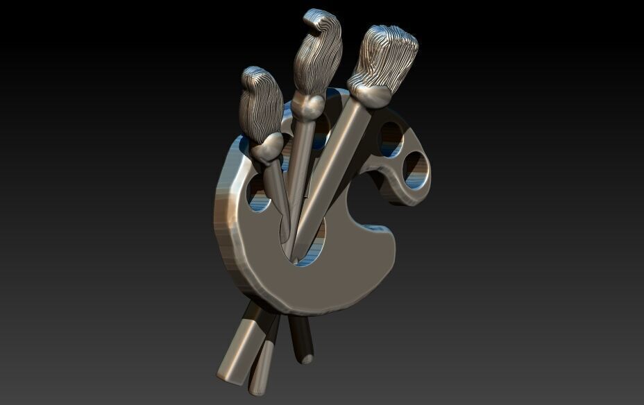 Artist Paint Palette Brush Necklace Pendant Charm Jewelry 3D print model_25