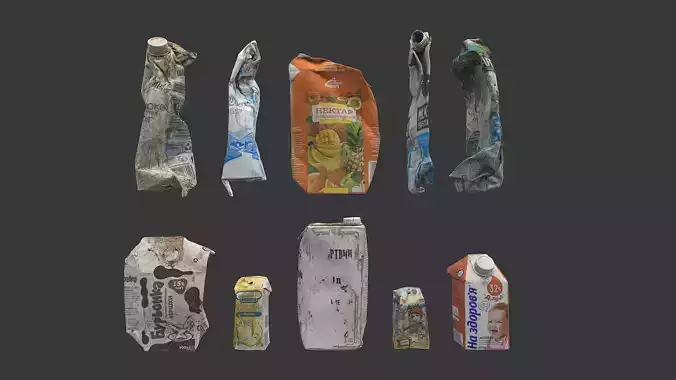 Old dirty tetra pak juice milk cream set 8