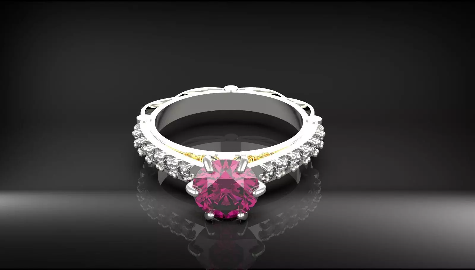 Hot Pink Sapphire and Blue Sapphire Ring 3D print model
