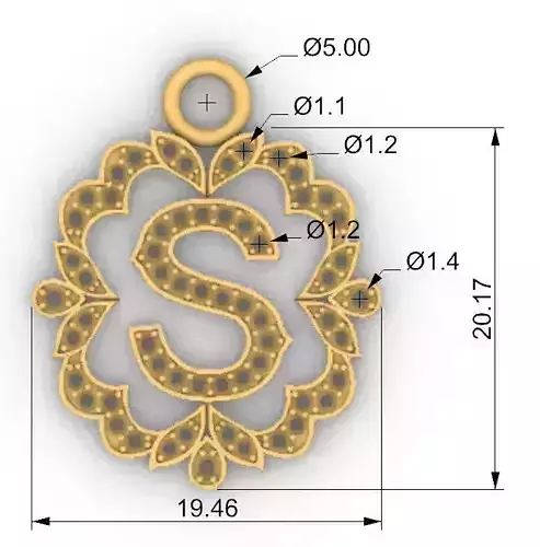 Pendant elegant letter S elegante dije letra S 3D print model