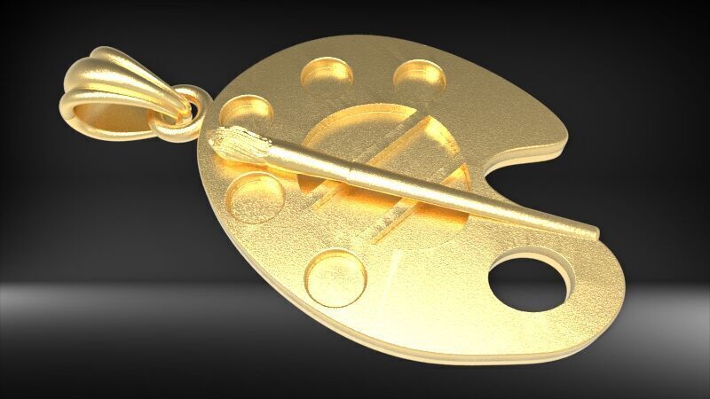 Artist Paint Palette Brush Necklace Pendant Charm Jewelry 3D print model_5