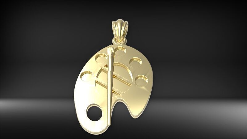Artist Paint Palette Brush Necklace Pendant Charm Jewelry 3D print model_9
