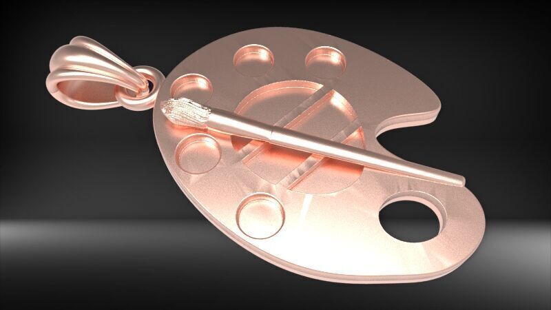 Artist Paint Palette Brush Necklace Pendant Charm Jewelry 3D print model_3