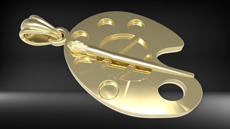 Artist Paint Palette Brush Necklace Pendant Charm Jewelry 3D print model_1