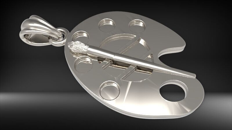 Artist Paint Palette Brush Necklace Pendant Charm Jewelry 3D print model_6