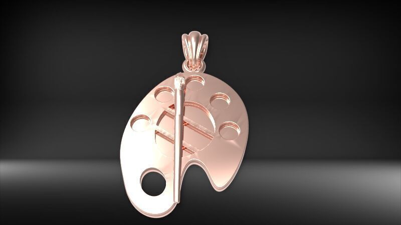 Artist Paint Palette Brush Necklace Pendant Charm Jewelry 3D print model_10