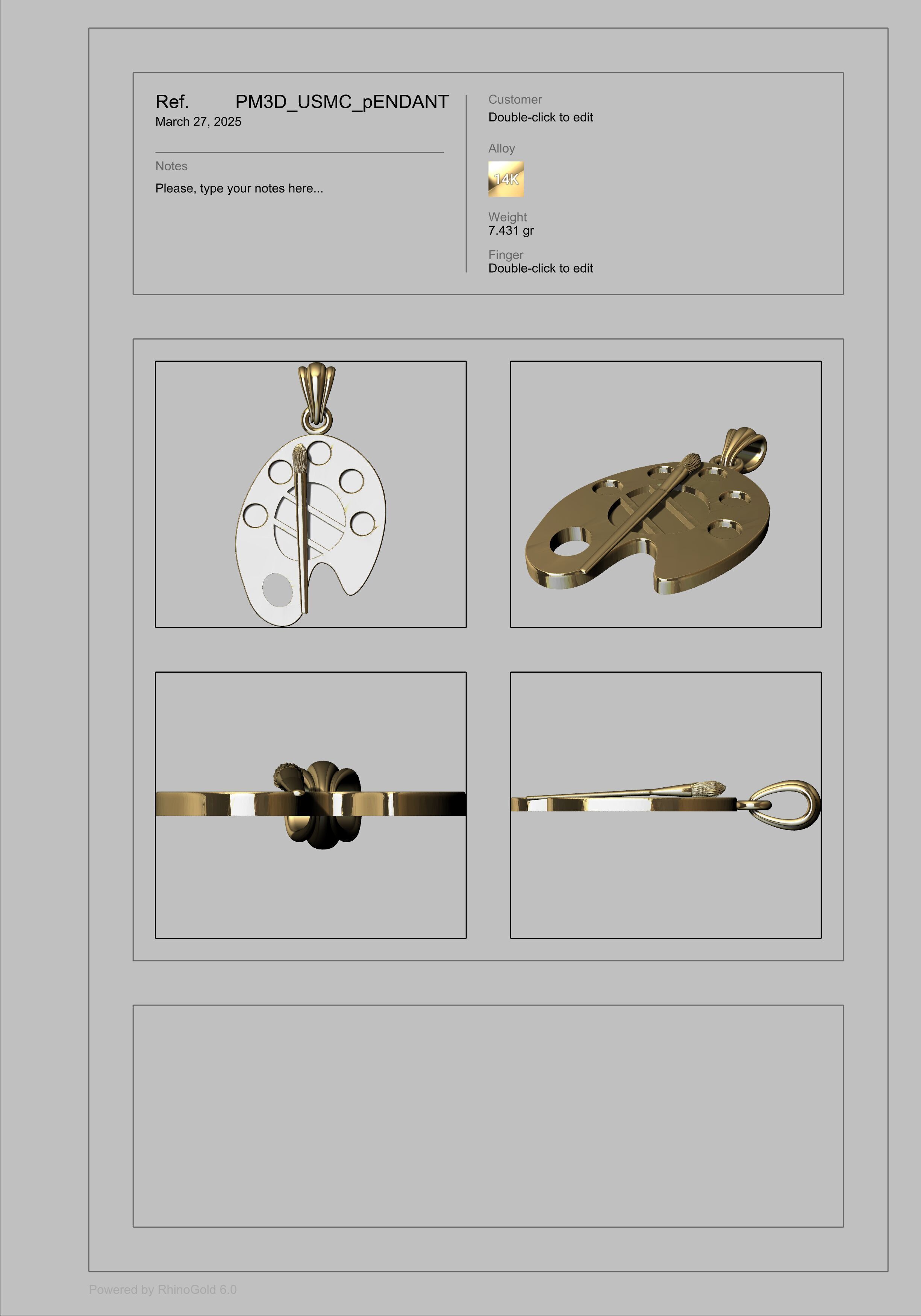 Artist Paint Palette Brush Necklace Pendant Charm Jewelry 3D print model_20