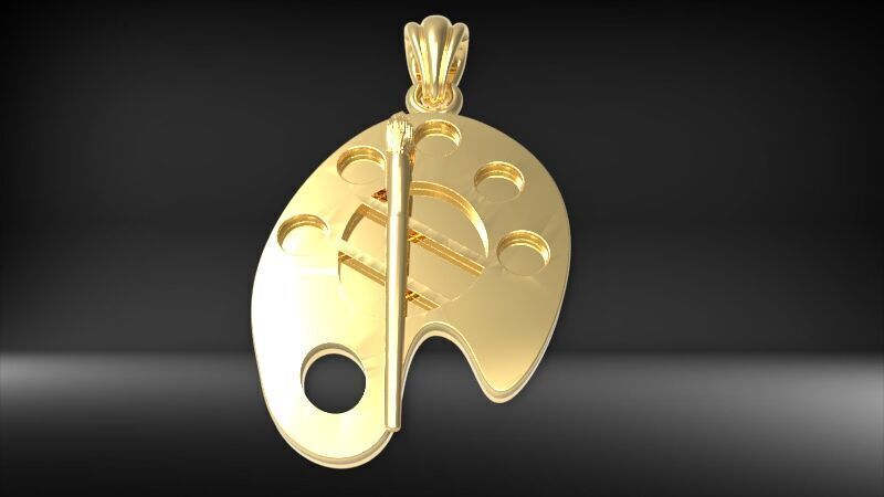 Artist Paint Palette Brush Necklace Pendant Charm Jewelry 3D print model_11