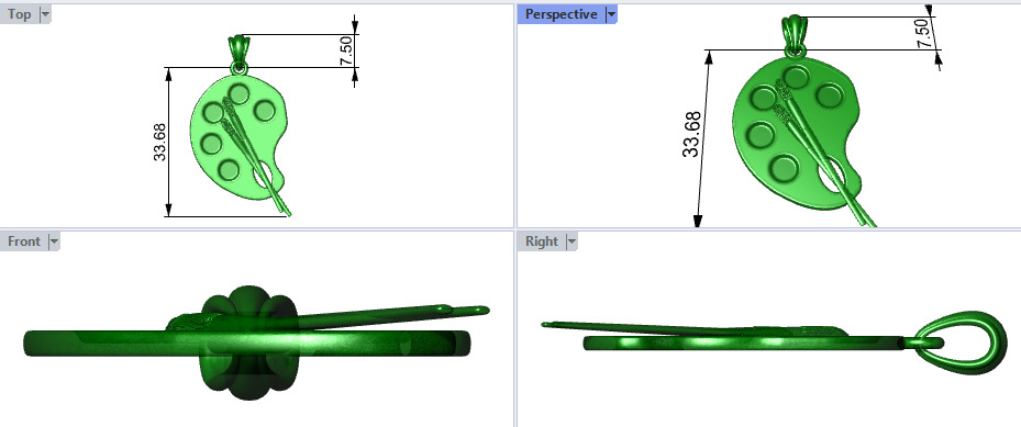 Artist Paint Palette Brush Necklace Pendant Charm Jewelry 3D print model_31