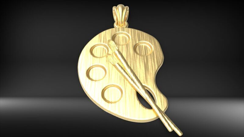 Artist Paint Palette Brush Necklace Pendant Charm Jewelry 3D print model_13