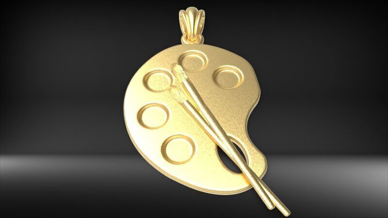 Artist Paint Palette Brush Necklace Pendant Charm Jewelry 3D print model_8