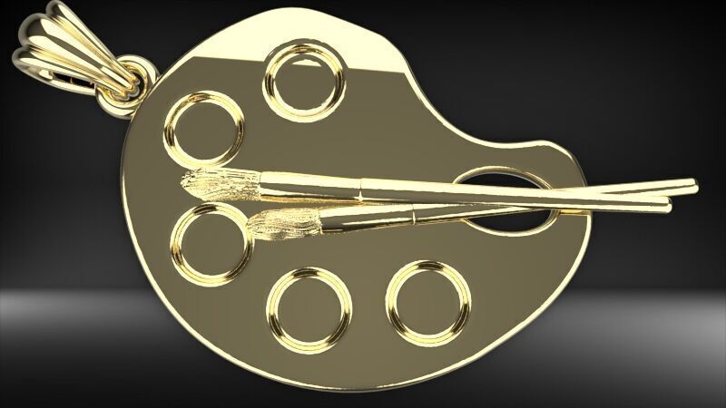 Artist Paint Palette Brush Necklace Pendant Charm Jewelry 3D print model_11