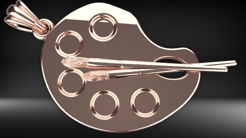 Artist Paint Palette Brush Necklace Pendant Charm Jewelry 3D print model_9