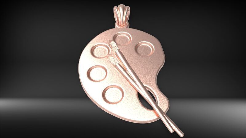 Artist Paint Palette Brush Necklace Pendant Charm Jewelry 3D print model_20