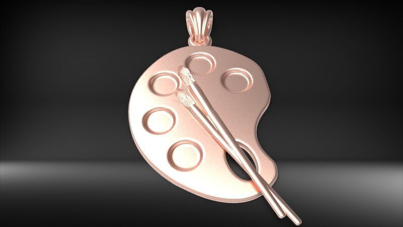 Artist Paint Palette Brush Necklace Pendant Charm Jewelry 3D print model_21
