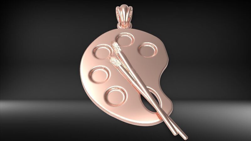 Artist Paint Palette Brush Necklace Pendant Charm Jewelry 3D print model_5
