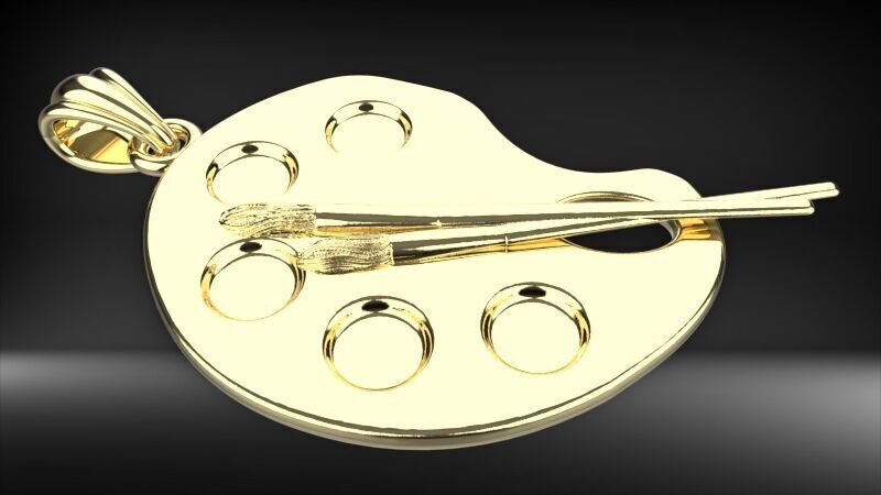 Artist Paint Palette Brush Necklace Pendant Charm Jewelry 3D print model_12