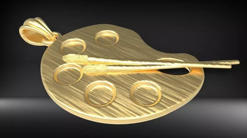 Artist Paint Palette Brush Necklace Pendant Charm Jewelry 3D print model_0