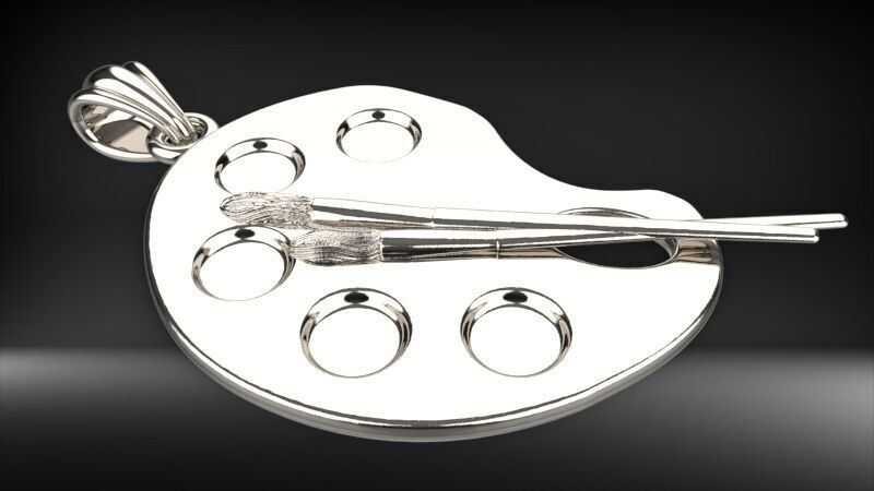 Artist Paint Palette Brush Necklace Pendant Charm Jewelry 3D print model_7