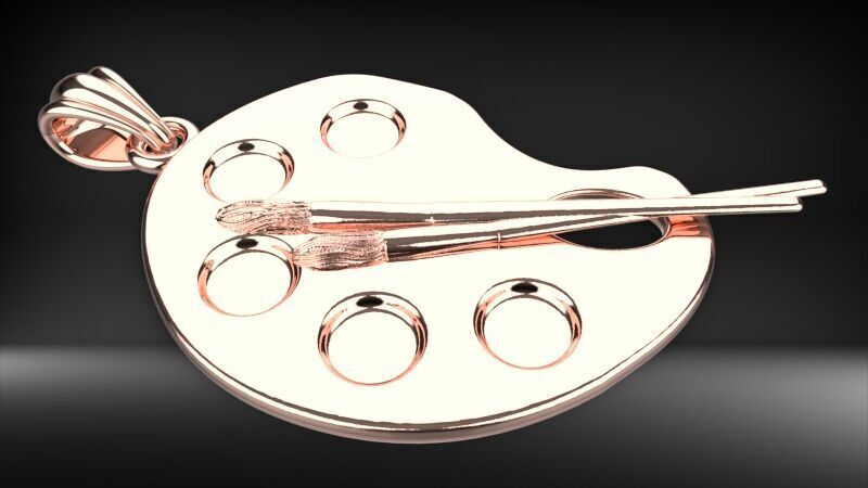 Artist Paint Palette Brush Necklace Pendant Charm Jewelry 3D print model_14