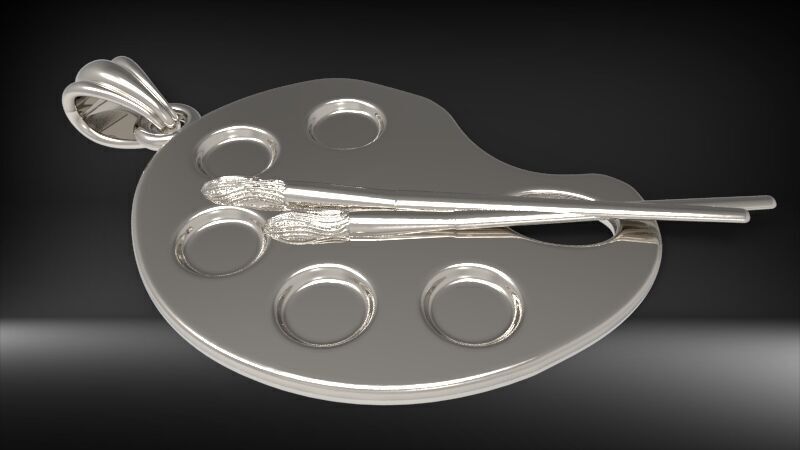 Artist Paint Palette Brush Necklace Pendant Charm Jewelry 3D print model_6