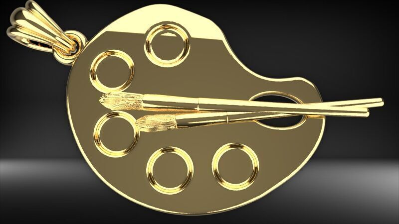 Artist Paint Palette Brush Necklace Pendant Charm Jewelry 3D print model_10