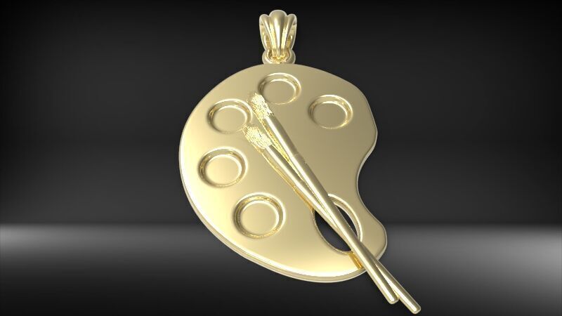 Artist Paint Palette Brush Necklace Pendant Charm Jewelry 3D print model_19