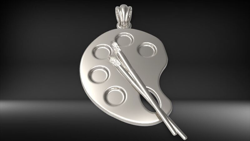 Artist Paint Palette Brush Necklace Pendant Charm Jewelry 3D print model_18
