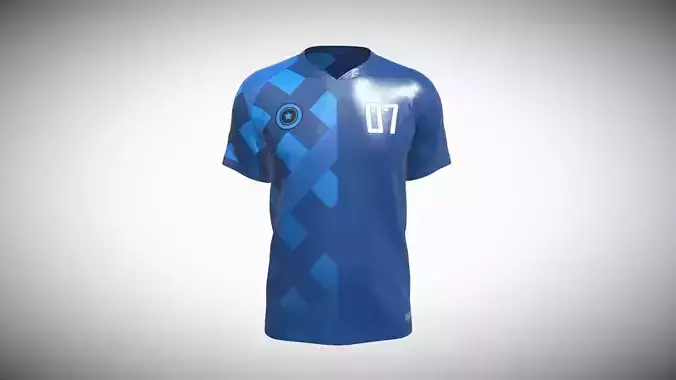 Soccer Blue Jersey Player-07 In Low Poly