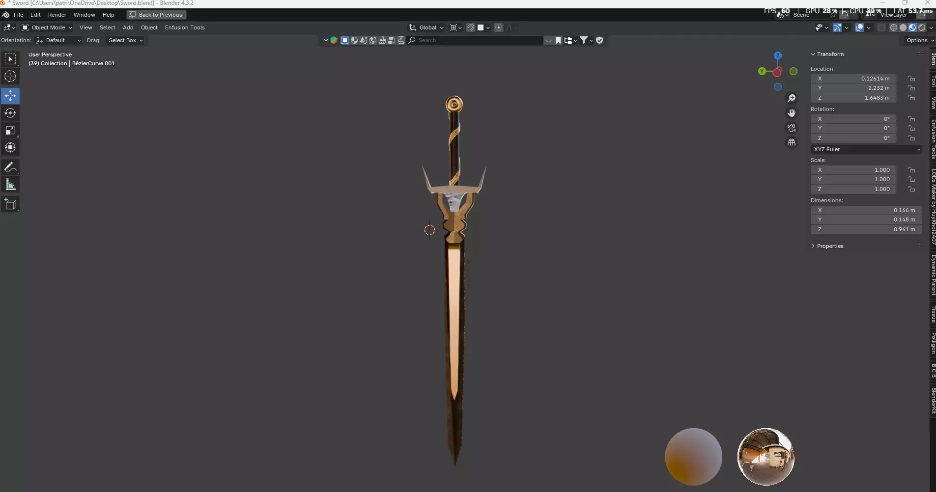 Bronze Long Sword Low-poly 3D model_1
