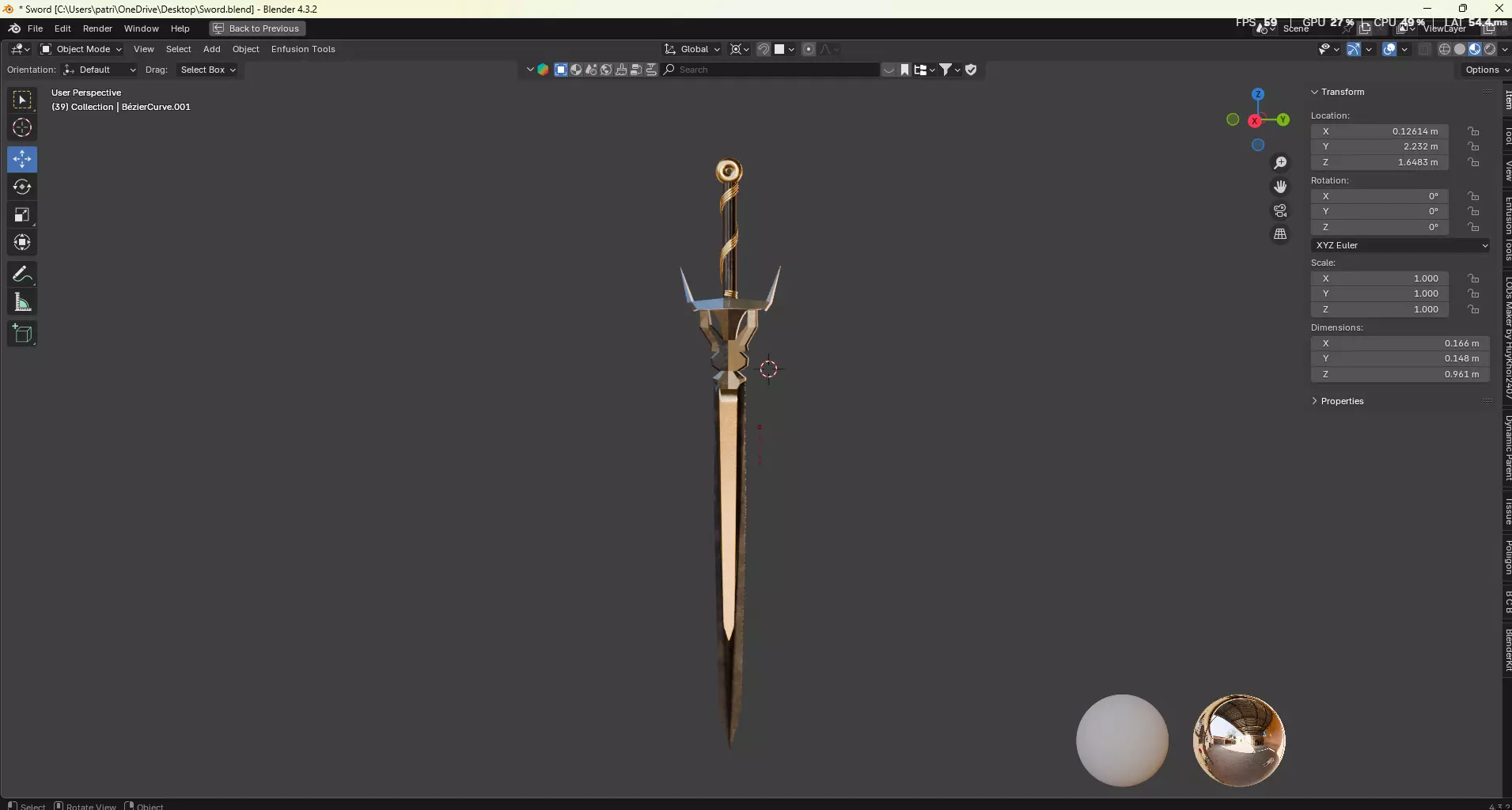 Bronze Long Sword Low-poly 3D model_0